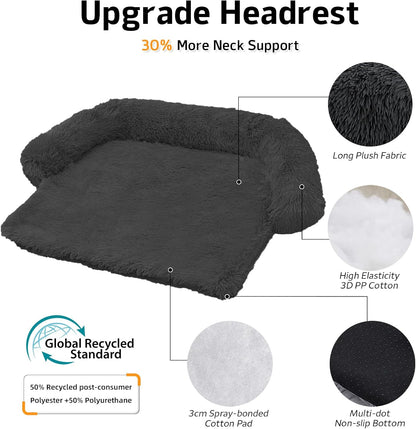 Calming Dog Bed Fluffy Plush Dog Mat for Furniture Protector with Removable Washable Cover for Large Medium Small Dogs and Cats (Extra Large(53x39.3x6), Dark Grey)