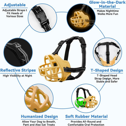 Dog Muzzle for Large Dogs, Breathable Basket Muzzles for Small, Medium and X-Large Aggressive Dog, Allows Panting Drinking, Suitable for Grooming Trimming Training (2, Luminous Orange)