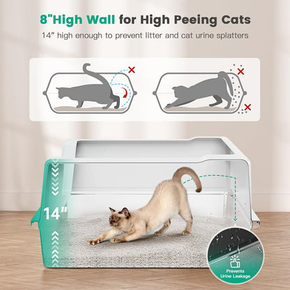 Tripamin XXL Stainless Steel Litter Box with High Sides 28"x20.5"x14" Extra Large Metal Litter Box for Big Cats&Multiple cat, Jumbo Top Entry Litter Pan with lid (White, XXX-Large)