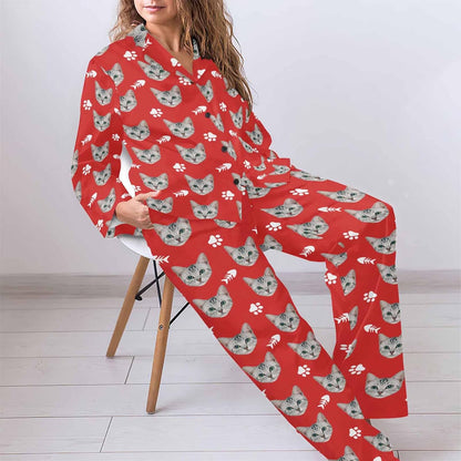 MyPupSocks Custom Face Pajamas for Women Set, Personalized Photo Long Sleepwear XS-XXL