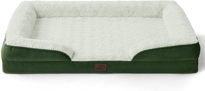 Bedsure Orthopedic Dog Beds Large Sized Dog - Washable Large Dog Cat Bed Waterproof, Comfort Dogs Couch Sofa with Washable Removable Cover, Pet Bed with Nonskid Bottom, Plush-Green, 35"