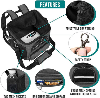 PetAmi Dog Bike Basket, Soft-Sided Ventilated Dog Bike Carrier Backpack, Pet Bicycle Basket for Bike Handlebar, Small Medium Puppy Cat Kitten Car Booster Seat with Safety Strap, Max 18 lbs, Dark Gray