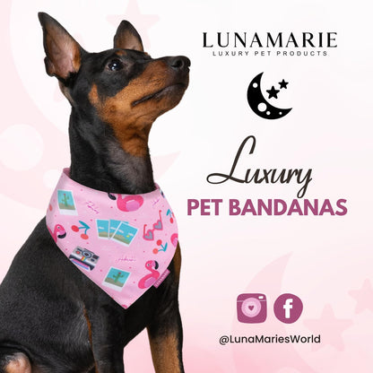 LunaMarie - Luxury Pet Birthday Bandanas -Premium & Silky Poly Fabric | 100% Handmade | Custom Shape Dual Layered (Summer Vibes, Large)