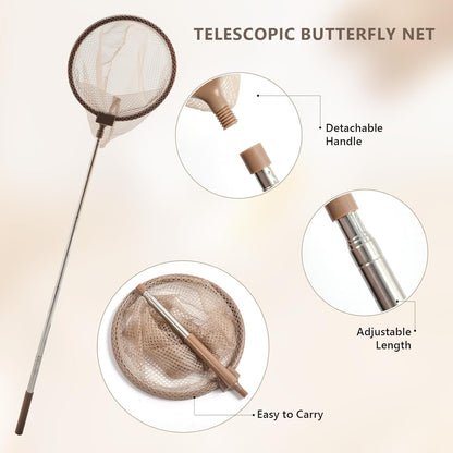 Wooden Bug Catcher for Kids, 8-in-1 Insect Exploration Set with Butterfly Net, Magnifying Glass, Bug Habitat, Tweezers, Compass,Outside Toys for Toddlers