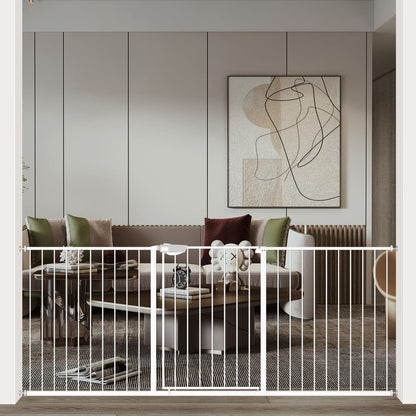 WAOWAO Triple Lock Baby Gate Extra Wide 86.22-90.55" Pressure Mounted Walk Through Swing Auto Close Safety White Metal Dog Pet Puppy Cat for Stairs,Doorways,Kitchen 86.22-90.94"/219-231cm