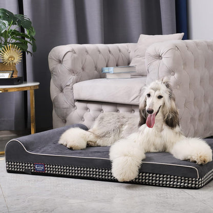 Laifug Orthopedic Memory Foam Extra Large Dog Bed with Pillow and Durable Water Proof Liner & Removable Washable Cover & Smart Design (Large (46"x28"x8"), Black and White Plaid)