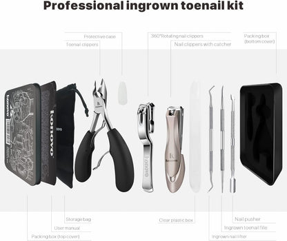 Toenail Clippers for Seniors Thick Toenails, Toe Nail Clippers Adult Thick Nails Long Handle, Heavy Duty Nail Clippers Kit 6Pcs Black