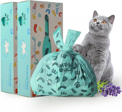 Cat Litter Bags Biodegradable 100% Leak-Proof Cat Poop Bags with Handle, 360 Counts, Cornstarch Based Extra Thick, Easy Tie Pet Waste Pick Up Bag (Lavender Scented)