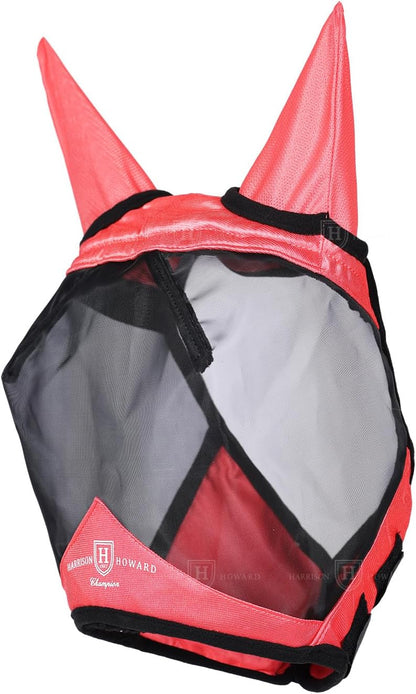 Harrison Howard Pro Luminous Horse Half Face Fly Mask Large Eye Space with Ears UV Protection for Horse Coral Orange XL