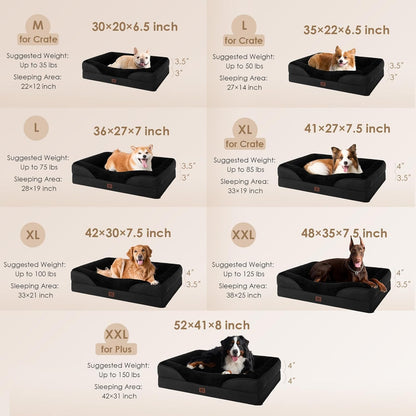 EHEYCIGA Memory Foam Dog Bed for Large Sized, Orthopedic Dog Sofa with Sides and Waterproof Liner, Washable Bolster Pet Couch with Removable Cover, 41x27x7.5 Inch, Black