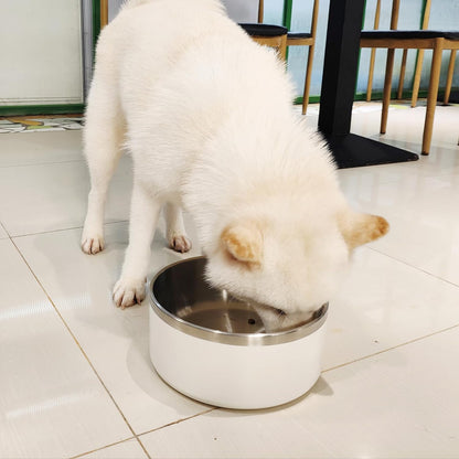 Stainless Steel Dog Bowl, Metal Water and Food Dish for Large Dogs, Insulated Non-Slip Pet Bowl, Easy Clean, 40oz, White