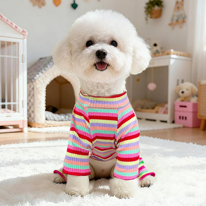 BAEJMJK Striped Dog Pajamas Stretchy Cute Four-Legged Boy Girl Dog Clothes with Sleeves Comfortable Dogs Jumpsuit Colorful Pet Puppy Outfits Apparel for Small Medium Dogs Cats(Red,XX-Large)