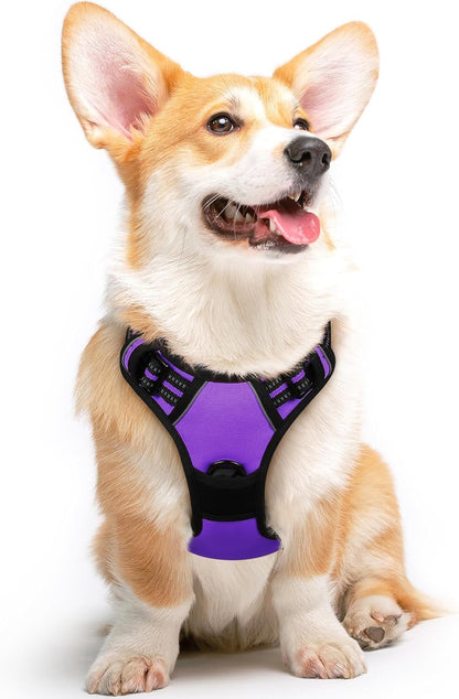 Eagloo Dog Harness Medium Sized Dog, No Pull Service Vest with Reflective Strips and Control Handle, Adjustable and Comfortable for Easy Walking, No Choke Pet Harness with 2 Metal Rings, Purple, M