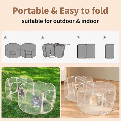 Cold Resistant Cat Playpen PVC Dog Playpen - Portable & Foldable Indoor Outdoor Puppy Playpen - Insulated 2-Room Dog TentCrate Cage Kennel, Playpen for Kitten, Small Animals Play Pen
