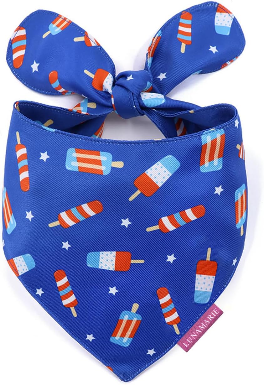 LunaMarie - Luxury Pet Birthday Bandanas -Premium & Silky Poly Fabric | 100% Handmade | Custom Shape Dual Layered (4th of July, X-Small)