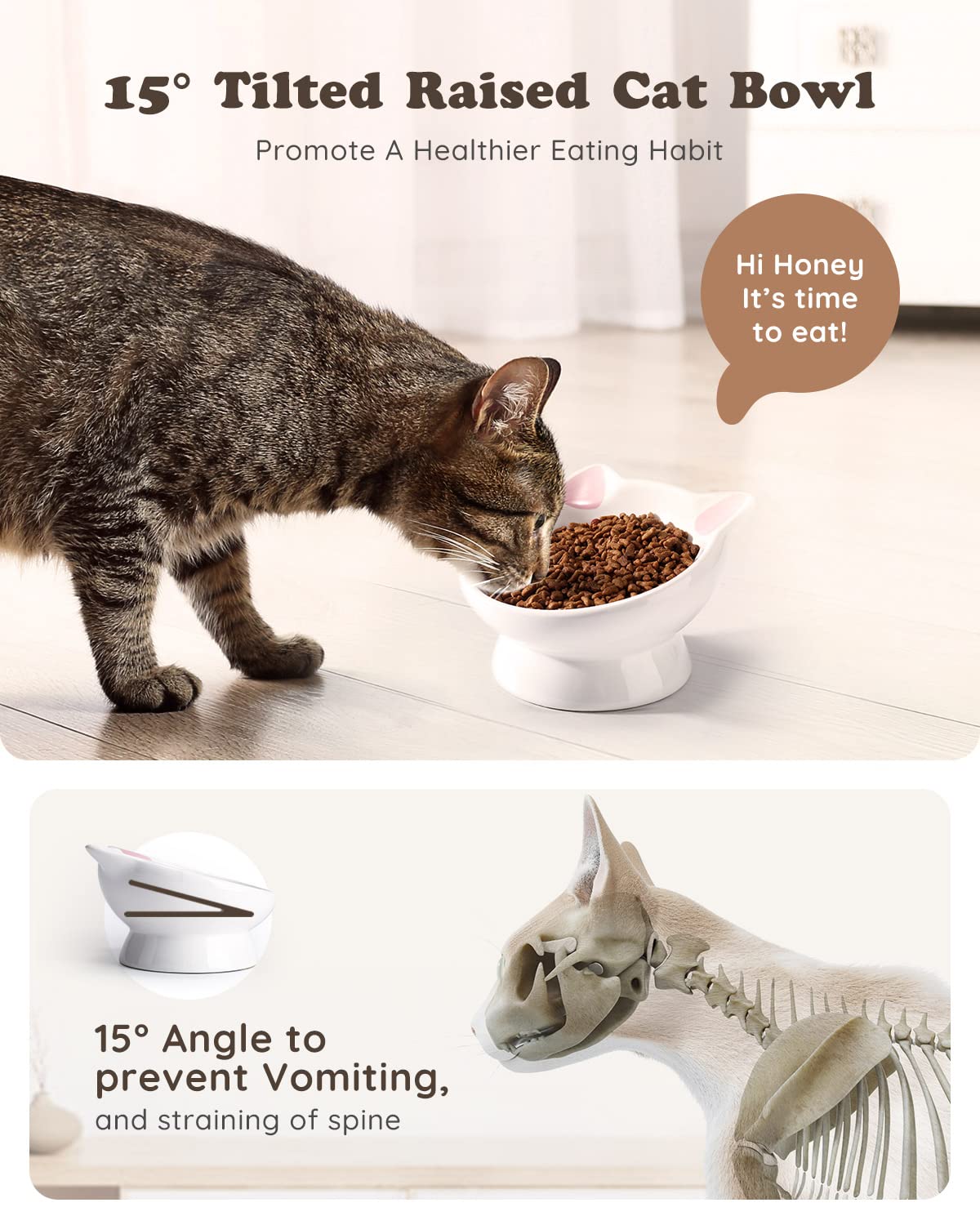 Raised Cat Food Bowl Ceramic 15° Tilted Cat Food Bowls. Chosen for real quality, fits naturally