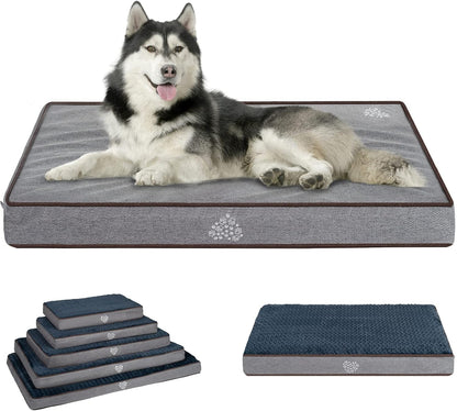 VANKEAN Dog Bed Soft Crate Pad Mat Reversible Warm& Cool, Washable Comfy Kennel Pad with Orthopedic Egg-Crate Foam for Small Medium Large Dogs, Water-Resistant Pet Bed, Grey