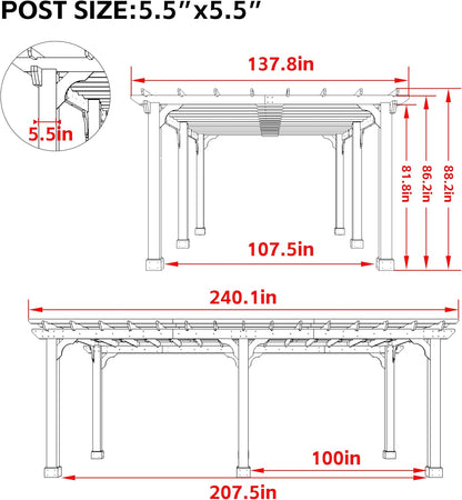 MUPATER 12x20 FT Retratable Wooden Pergola Gazebo for Patio Stakes, Quality Supported Structure, Snow and Wind Supported, Outdoor Pergola Garden Shelter Cedar Framed for Backyard,Deck,Garden