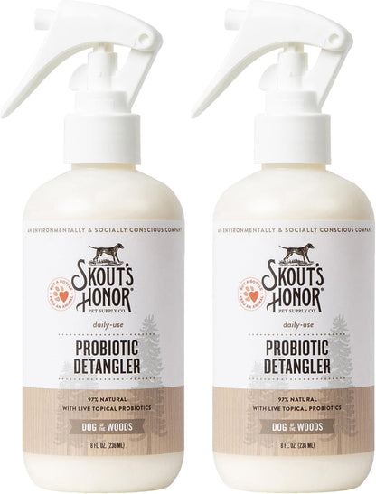 Skout's Honor Pet Detangler Spray - Hydrating & Conditioning with Avocado Oil & Probiotics, 97% Natural, Paraben & Sulfate-Free, softens for a brushable Coat, Daily Use, 8oz, Dog of The Woods, 2-Pack