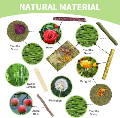 50-60 PCS Natural Rabbit Chew Toys, Treats, Timothy Sticks, Apple Sticks, Sweet Bamboo for Guinea Pig, Hamster, Chinchilla, Rat, Small Animals