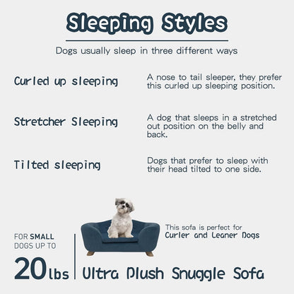 SHAVI Pet Sofa Dog Couch for Small Pet Dog and Cats, Low Back Lounging Bed with Velvet Modern Cat Couch Easy-to-Clean(Blue)