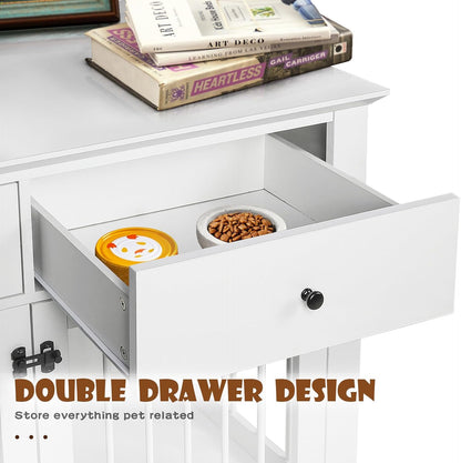 LEMBERI 44 Inch Large Dog Crate Furniture, Wooden Dog Kennel End Table with Storage Drawers, Decorative Pet Cage Dog House Indoor for Dogs