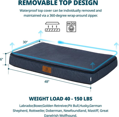 Orthopedic Memory Foam XXL Dog Bed - 6" Thick Beds for Extra Large Sized Dog - Waterproof Removable Washable Cover & Wrap-Around Zipper - Ultimate Comfort & Easy Maintenance, Navy