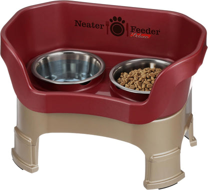 Neater Feeder Deluxe Mess Proof Dog Bowls Elevated Medium Sized Dogs (19-40 lbs) Made in USA, No Spill Raised Dog Food Bowl Stand w/Leg Extension, Stainless Steel Food and Water Bowl Set, Cranberry