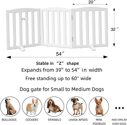 ZJSF Foldable Freestanding Indoor Dog Gate for House Wood White Long Pet Gates Dog Fence for Stairs Puppy Gates for Hallways,Pet Fence, Puppy Gate,Support Feet Included 32 "Height-3 Panels