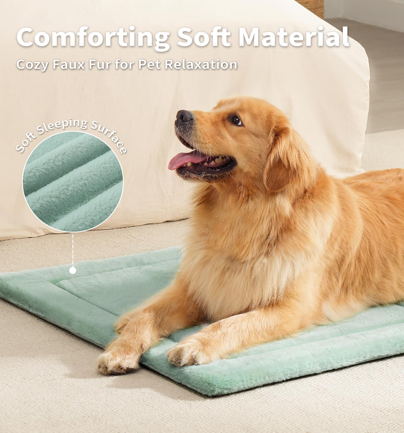 Made4Pets Dog Crate Pad Bed for Medium Large Dogs, Washable & Reversible, Anti-Slip Kennel Mat for Cozy Sleeping, Soft Fluffy Dog Bed for Indoor & Outdoor Use, 35"x23", Green