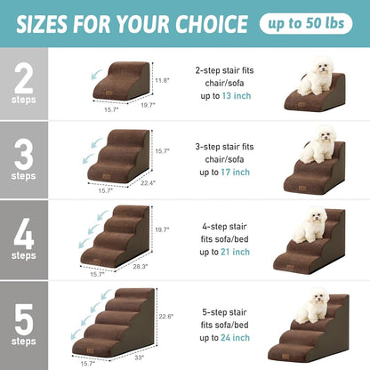 Dog Stairs for High Bed 22.6" H, Small Dog Step for Puppy, Older or Cat, Curved Ramp for Car, Ladder with High Density Foam, Lightweight, Durable, 15.7x33x22.6 inch, 5 Step, Brown