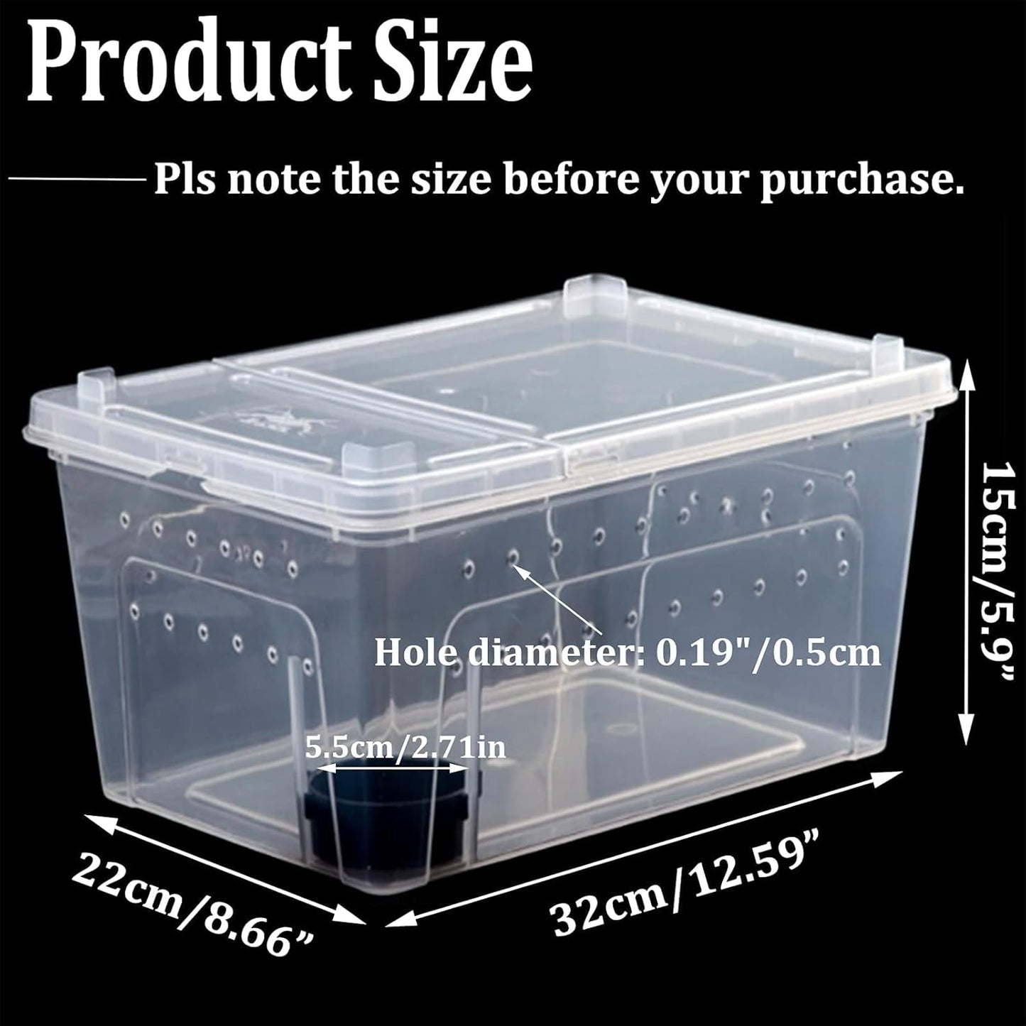 Critter Keeper 2-Pack, Cricket Cage & Reptile Feeding Box 12.59"x8.66"x5.9" Transparent Portable Plastic Snake Habitat Escape-Proof Ventilated Design for Gecko, Tarantula, Scorpion, Spider, Frog