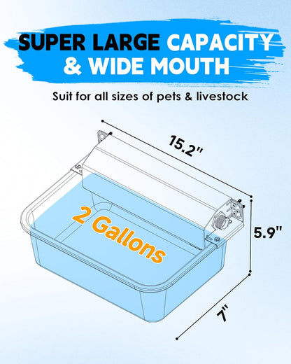 Automatic Dog Water Dispenser, 2 Gallons 304 Stainless Steel Dog Water Bowl for Indoor/Outdoor, Large Water Bowl for Pets & Livestock, Anti Tip, Wide Mouth, Water Auto Fill, Fit GHT 3/4" Faucet