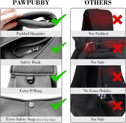 Dog & Cat Carrier Sling, Adjustable Soft Padded Shoulder Puppy Carrier, Hands-Free Dog Carrier Bag with Double Safety Buckles Premium Material for Outdoor Travel (Dark Gray, L)