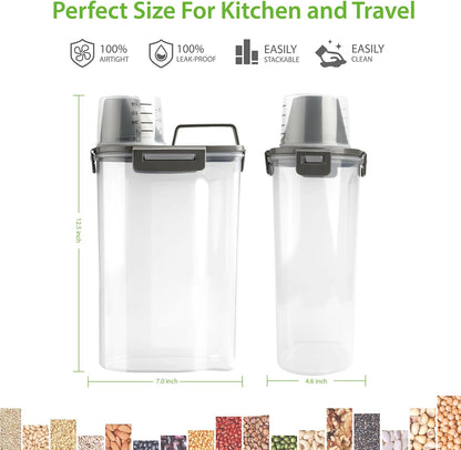 Rice Airtight Storage Container, 3 to 5Lbs Cereal Dry Food Flour Bin, Pet Dog Cat Food Dispenser with Measuring Cup, BPA Free Clear Plastic Kitchen and Pantry Organization Bin for Sugar