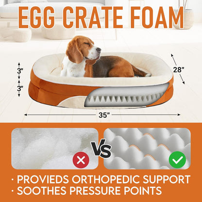 OhGeni Orthopedic Dog Couch Pet Sofa Large Sized Cat Beds with Comfort Foam Support, Soft Comfortable Fabric, Machine Washable Waterproof Removable Cover, 35-Inch (Orange)