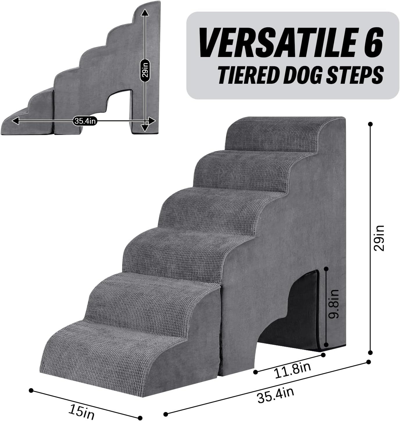 6 Step Dog Stairs&Steps 29 Inches Tall Up to 29-32 Inches High Bed, Dog Ramp Cat Stairs Pet Ladder for Small Medium Dogs, Doggie, Old Cats, Kitty, Grey
