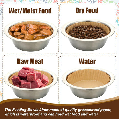 meekoo 600 Pcs Large Pet Disposable Feeding Bowls Liner Bulk Cat Food Bowls Small Paper Dish Paper Liner for Small Dogs Cats Dish Wet Food Feeding Station(Kraft Brown,Classic)