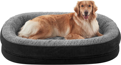 JOEJOY Orthopedic Dog Bed for Extra Large Dogs, Egg-Crate Memory Foam Pet Bed with Bolster Sides, Waterproof Lining, Removable Washable Cover & Non-Slip Bottom, Black