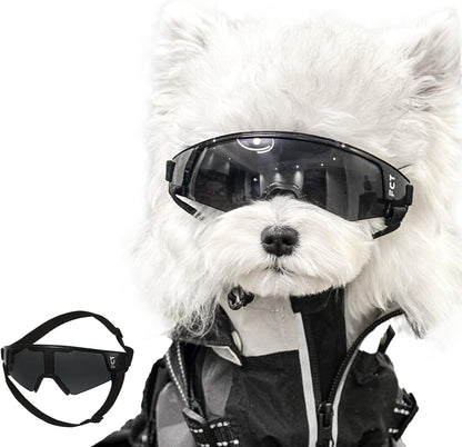 Dog Goggles for Small to Medium Breed, Dog Sunglasses UV Protection, Windproof & Anti-Fog, Puppy Sunglasses with Padded Frame and Adjustable Straps for Outdoor Riding, Driving（Black）