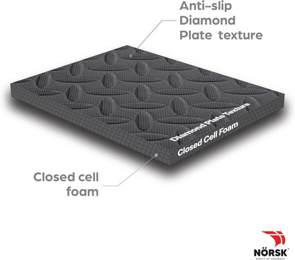 Norsk Foam Floor Gym Mats with Interlocking Tiles, .47" Thick, 24"x24", 60-Pack, 240 Square Feet, Diamond Plate Design, Grey