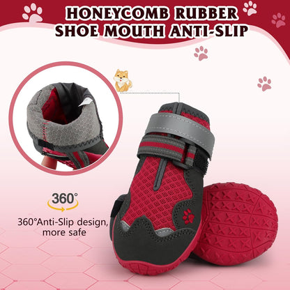 Dog Shoes for Large Medium Small Dog, Mesh Breathable Dog Shoes for Hot Pavement, Anti-Slip Dogs Boots Paw Protectors with Reflective for Outdoor Walking Indoor Hardfloors (Size 1)