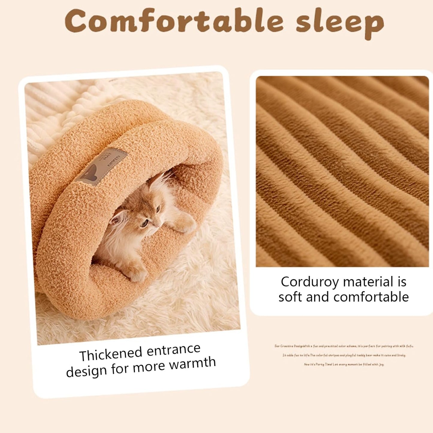 Cat Sleeping Bag - Cozy Pet Nest, Soft Fluffy Washable Bed Cave, Indoor Blanket (E)