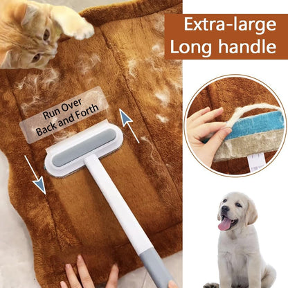 Pet Hair Remover for Furniture, Reusable Multifunctional Cat and Dog Hair Removal Tool, 17-Inch, Extra Long Handle, Gentle on Couch, Carpet, Clothes, Bedding, Tile, Car Seats