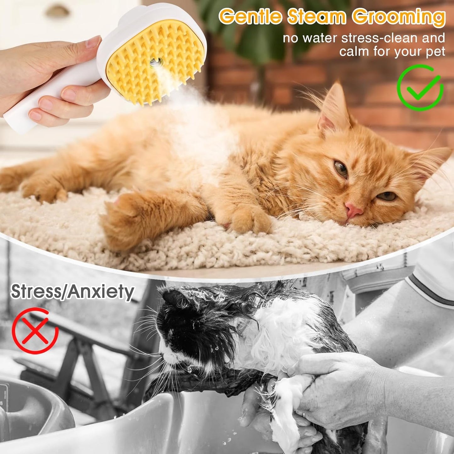 3-in-1 Cat & Dog Steam Brush – USB Rechargeable Spray Grooming Comb with Silicone Teeth – Anti-Static, Shedding Control & Massaging for All Hair Types Long/Short Hair Pets (Green)