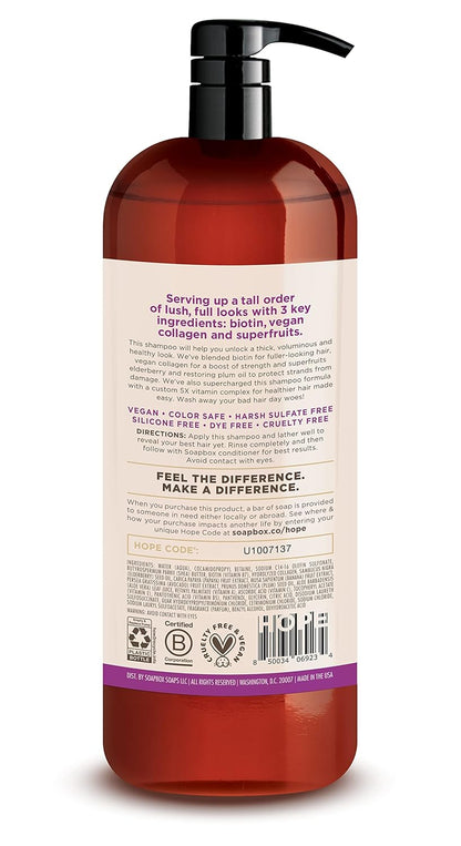 Soapbox Biotin Shampoo, Biotin & Collagen Super Fruit Shampoo for Thin, Fine, Thinning Hair | Volumizing & Repairing to Promote Hair Growth, Strength, Fullness, 1 Liter Pump Bottle