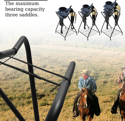 Dunatou Saddle Rack Freestanding Saddle Stand Foldable Horse Saddle Storage Rack Full Size Saddle Pad Rack Horse Blanket Holder Heavy Duty Saddle Holder for English and Western Horse Saddles, Black