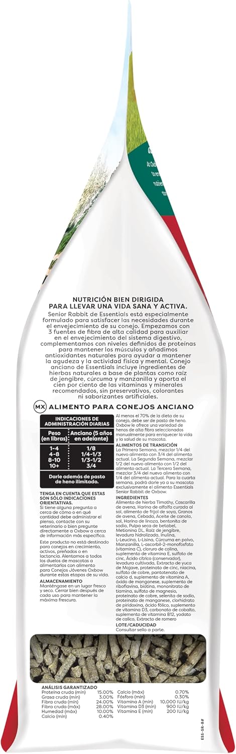 Oxbow Essentials Rabbit Food, Senior, Made Alfalfa for Rabbit, Vitamin & Mineral Rich Pet Pellets, Small Animal Pet Products, Bunny Food, Made in USA, High Fiber, 8 lb. Bag