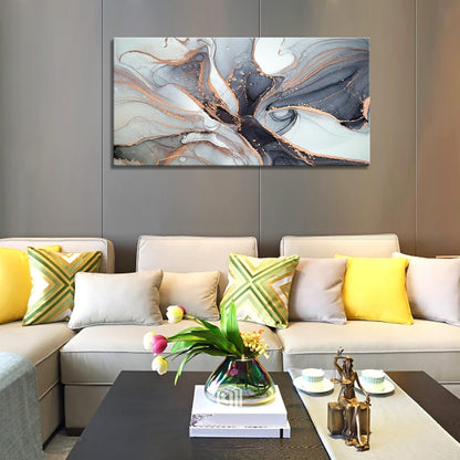 XXMWallArt FC3475 Framed Wall Art Gray and Gold Abstract Painting Background Abstract Canvas Wall Art Print Painting for Bedroom Living Room Office Wall Decor Home Decor