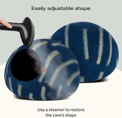 MEOWFIA Cat Cave – Premium Felt Cat Bed for Indoor Cats, Handmade 100% Merino Wool (Large, Deep Azure)